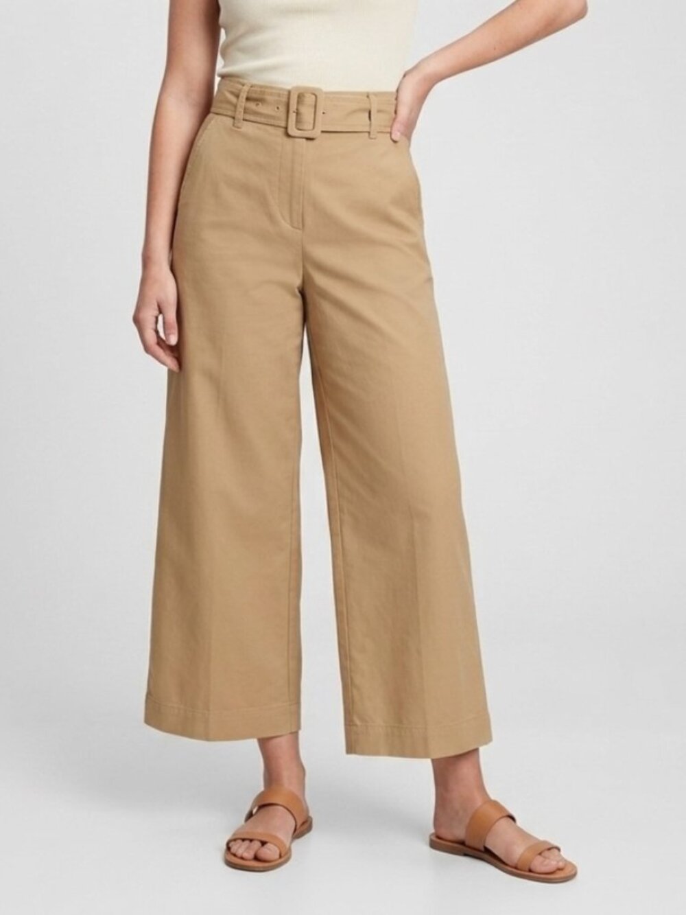 Who What Wear Pants size 12 high-rise wide leg belted trousers women's camel